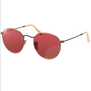 Round copper ray bans with maroon lenses
